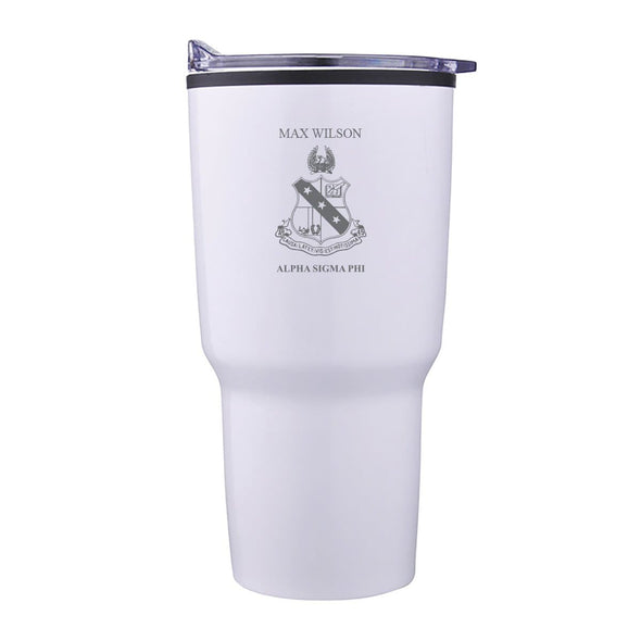Alpha Sig Personalized 30oz White Tumbler | Alpha Sigma Phi | Drinkware > Travel mugs