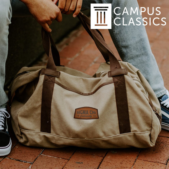 Chi Phi Khaki Canvas Duffel With Leather Patch | Chi Phi | Bags > Duffle bags