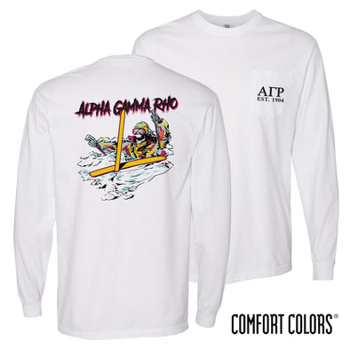 AGR Comfort Colors White Long Sleeve Ski-leton Tee | Alpha Gamma Rho | Shirts > Long sleeve t-shirts