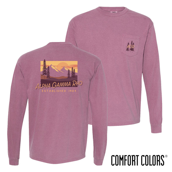 AGR Comfort Colors Berry Mountain Sunset Long Sleeve Pocket Tee