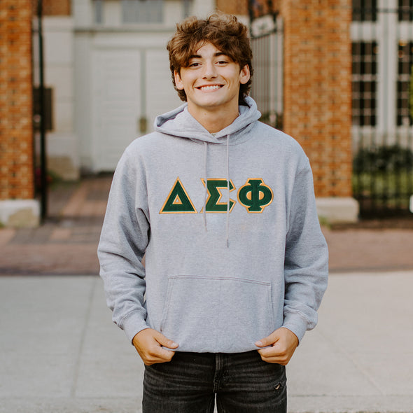 Delta Sig Heather Gray Hoodie with Sewn On Letters