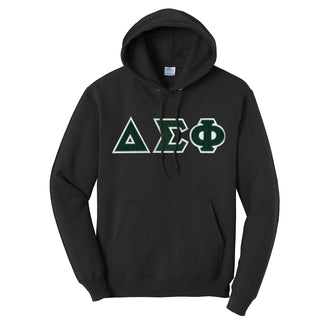 Delta Sig Black Hoodie with Sewn On Greek Letters Delta Sigma Phi