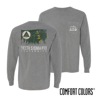 Delta Sig Gray Comfort Colors Flag Long Sleeve Pocket Tee | Delta Sigma Phi | Shirts > Long sleeve t-shirts