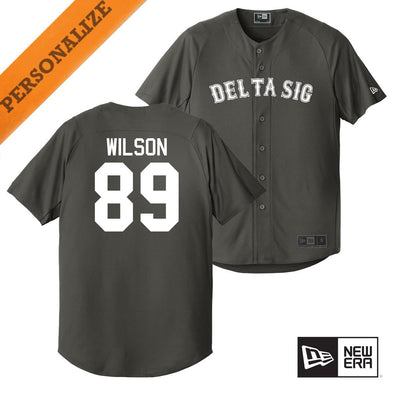Delta Sig Personalized New Era Graphite Baseball Jersey | Delta Sigma Phi | Shirts > Jerseys
