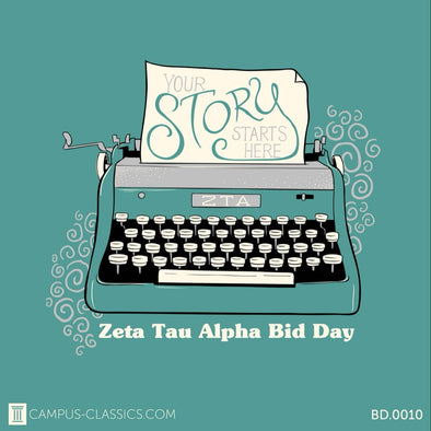 Teal Typewriter Story Zeta Bid Day